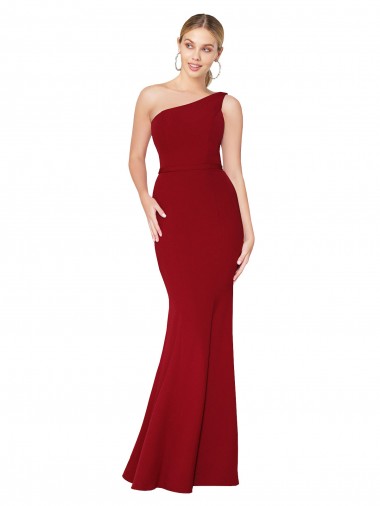 Best Stretch Crepe Long One Shoulder Burgundy Mermaid Prom Dress Canada