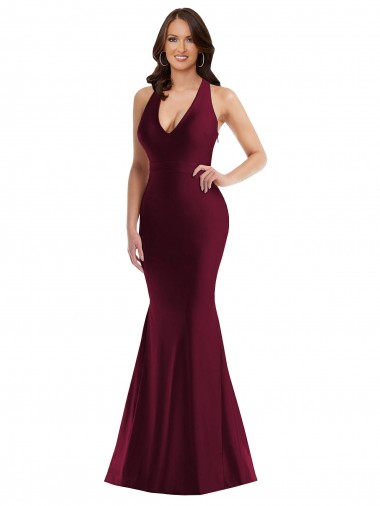 Best Silky Satin Open Back Long V-Neck Mermaid Plus Size Formal Prom Dress Canada