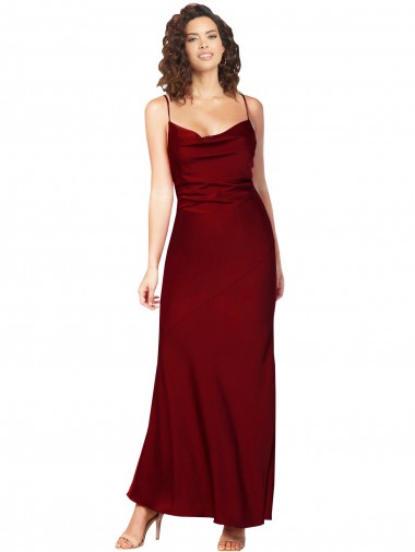 Best Silky Satin Low Back Long Cowl Neck Sheath Black Tie Prom Dress Canada