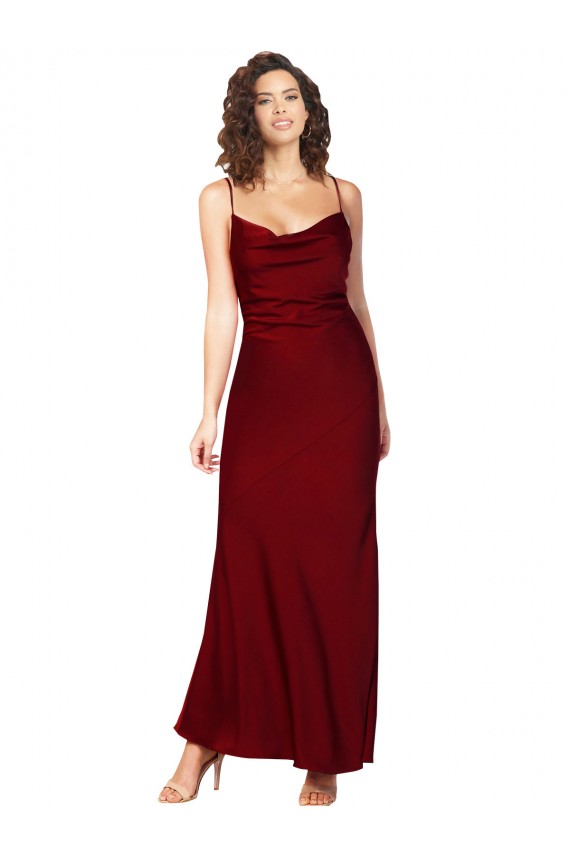 Best Silky Satin Low Back Long Cowl Neck Sheath Black Tie Prom Dress Canada