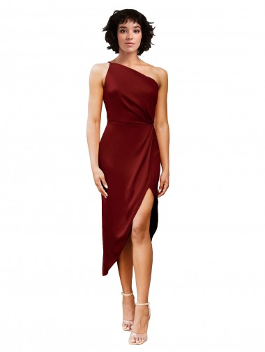Best Stretch Satin Midi Length One Shoulder Sheath Black Tie Prom Dress Canada