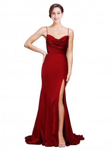 Best Stretch Satin Criss Cross Back Sweep Train Spaghetti Straps Sheath Black Tie Prom Dress Canada