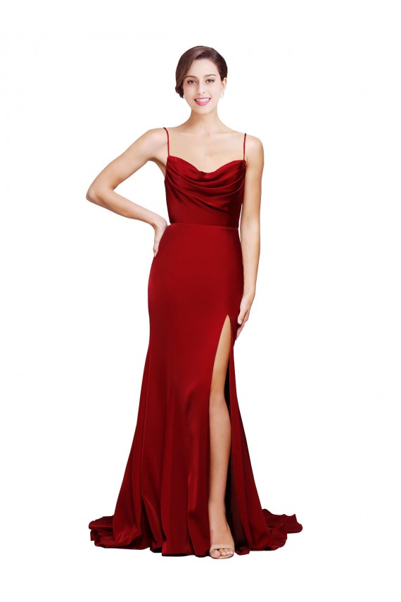 Best Stretch Satin Criss Cross Back Sweep Train Spaghetti Straps Sheath Black Tie Prom Dress Canada