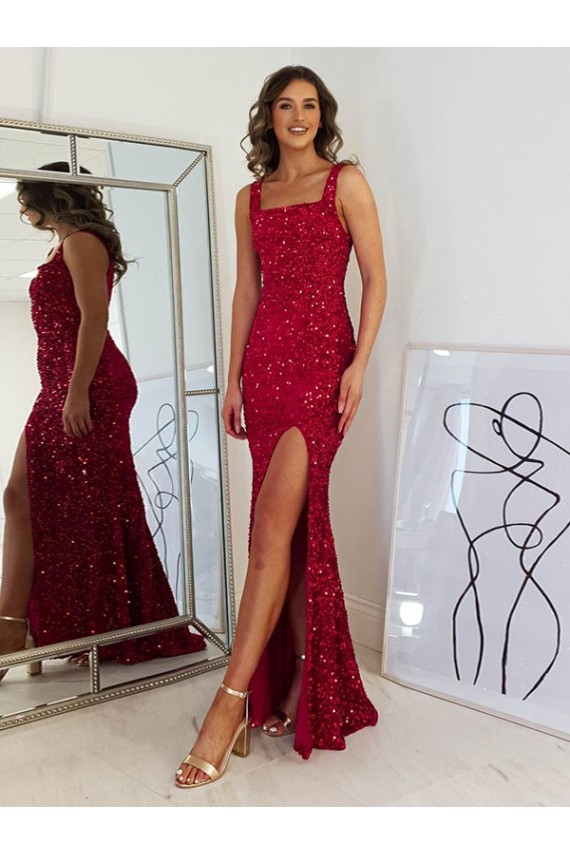 Best Velvet Sequin Long Square Neck Sheath Prom Dress Canada