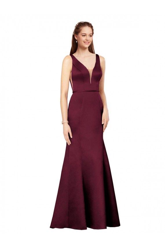Best Satin V-Back Long V-Neck Sheath Prom Dress Canada