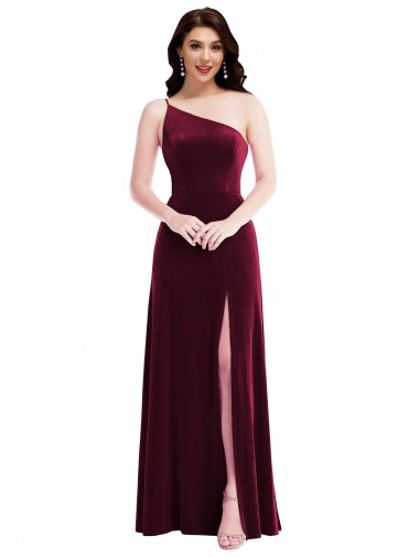 Best Stretch Velvet Long One Shoulder Trumpet Black Tie Prom Dress Canada