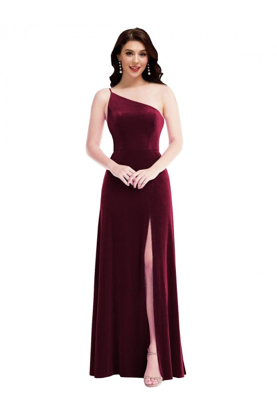 Best Stretch Velvet Long One Shoulder Trumpet Black Tie Prom Dress Canada