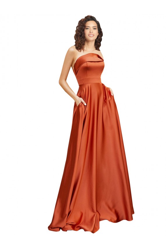 Best Silky Satin Low Back Sweep Train Round Neck A-Line Prom Dress Canada