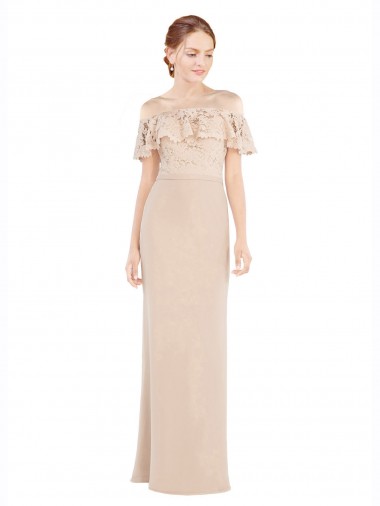 Best Soft Chiffon & Lace Long Off the Shoulder Champagne A-Line Prom Dress Canada