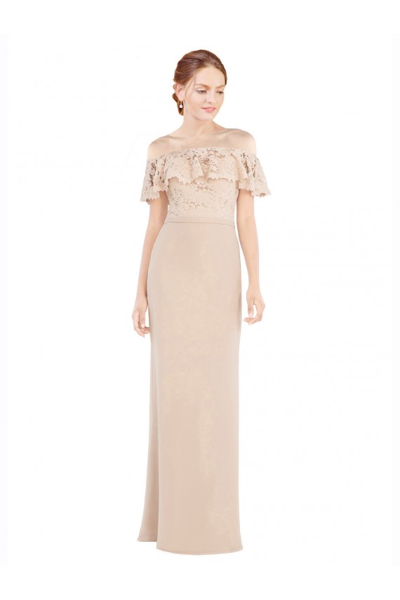 Best Soft Chiffon & Lace Long Off the Shoulder Champagne A-Line Prom Dress Canada