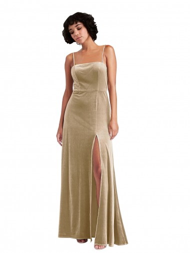 Best Stretch Velvet Low Back Long Square Neck A-Line Prom Dress Canada