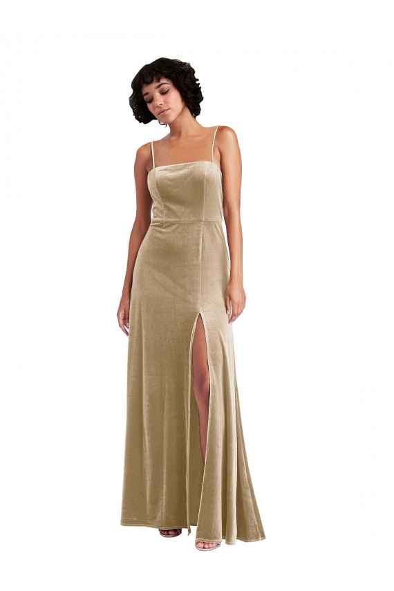 Best Stretch Velvet Low Back Long Square Neck A-Line Prom Dress Canada