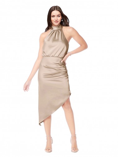 Best Silky Satin Midi Length Halter Neck A-Line High Low Prom Dress Canada