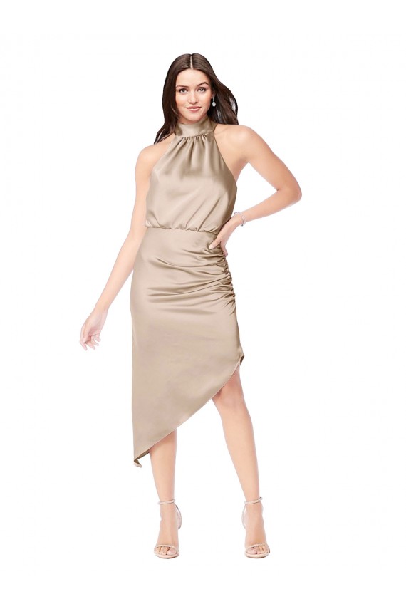 Best Silky Satin Midi Length Halter Neck A-Line High Low Prom Dress Canada