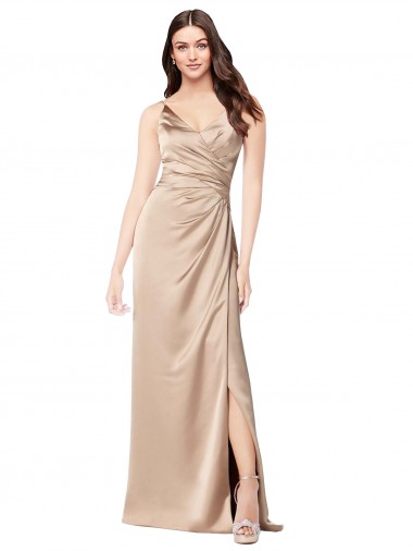 Best Silky Satin Low Back Long Spaghetti Straps Champagne Pink A-Line Prom Dress Canada