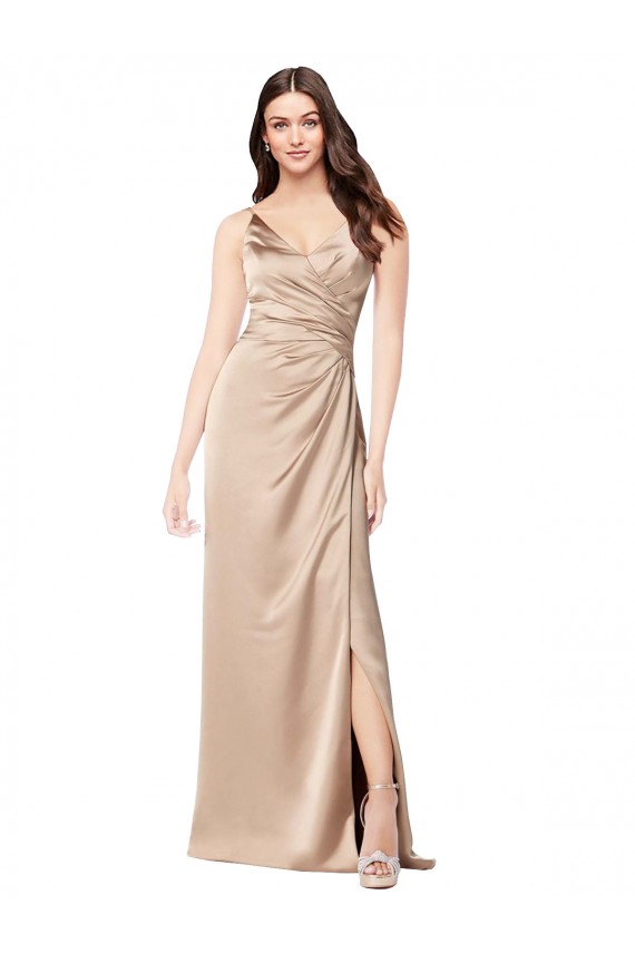 Best Silky Satin Low Back Long Spaghetti Straps Champagne Pink A-Line Prom Dress Canada