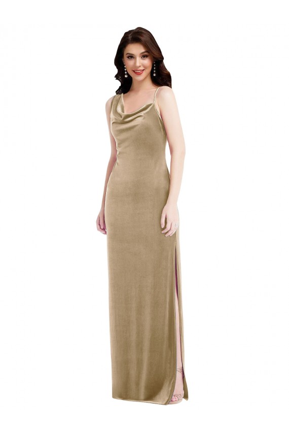 Best Stretch Velvet Long One Shoulder Champagne Sheath Black Tie Prom Dress Canada