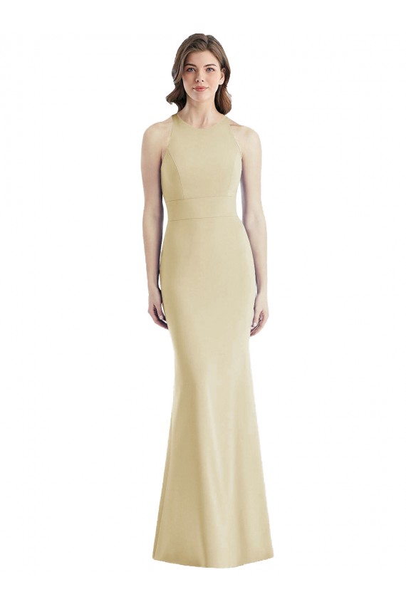 Best Stretch Crepe Criss Cross Open Back Long Bateau Neck Trumpet Prom Dress Canada