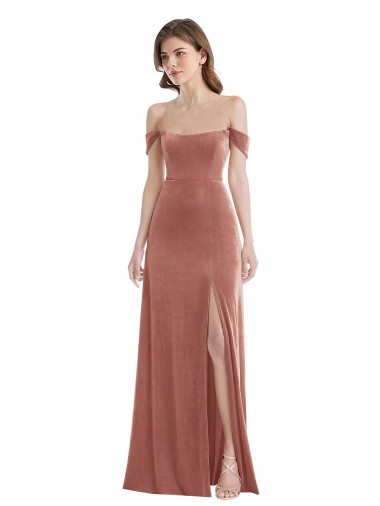 Best Stretch Velvet Long Off the Shoulder Cinnamon Rose A-Line Prom Dress Canada