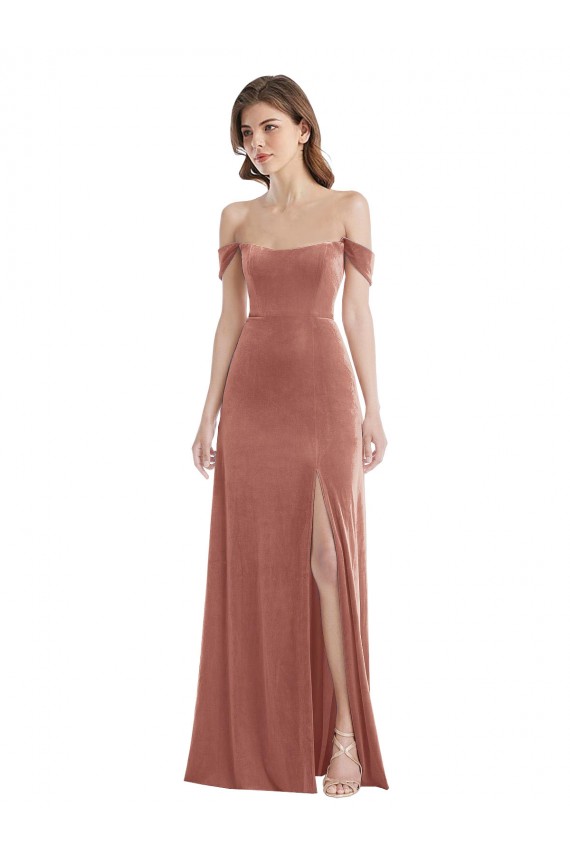 Best Stretch Velvet Long Off the Shoulder Cinnamon Rose A-Line Prom Dress Canada