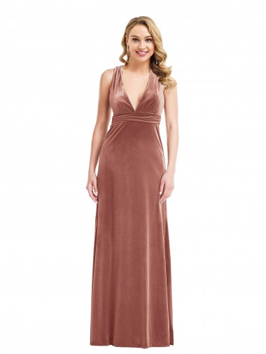 Best Stretch Velvet Criss Cross Open Back Long V-Neck A-Line Prom Dress Canada
