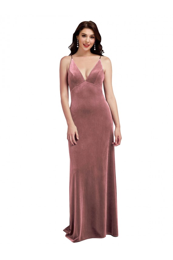 Best Stretch Velvet Low Back Long V-Neck Cinnamon Rose A-Line Prom Dress Canada