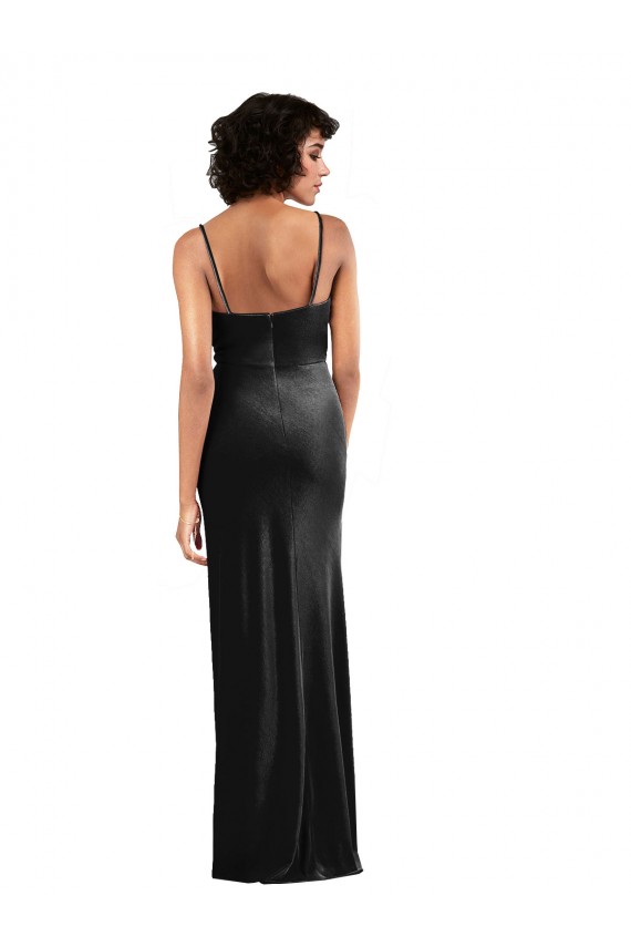 Best Stretch Velvet Low Back Long Cowl Neck Column Black Tie Prom Dress Canada