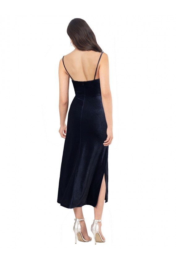 Best Stretch Velvet Low Back Midi Length Cowl Neck Column Prom Dress Canada