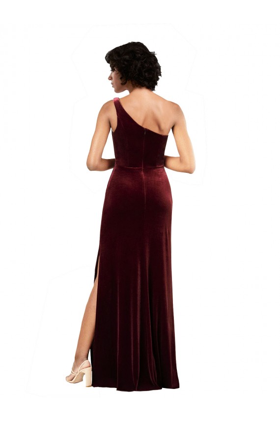 Best Stretch Velvet Long One Shoulder Column Prom Dress Canada
