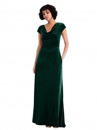 Best Stretch Velvet Long Cowl Neck A-Line Black Tie Prom Dress Canada