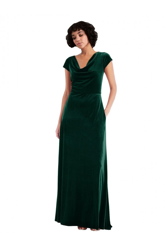 Best Stretch Velvet Long Cowl Neck A-Line Black Tie Prom Dress Canada