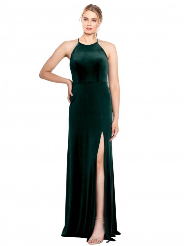 Best Stretch Velvet Keyhole Back Long Spaghetti Straps Dark Green A-Line Prom Dress Canada