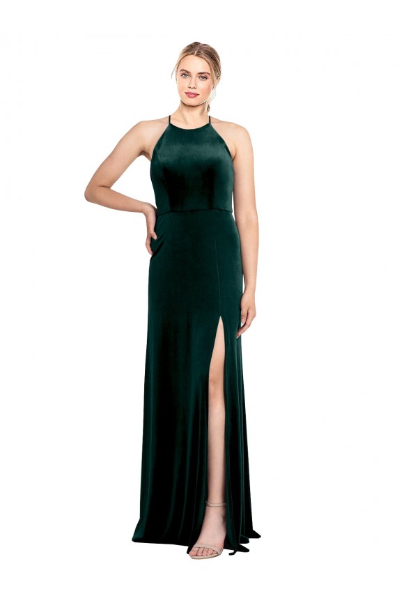 Best Stretch Velvet Keyhole Back Long Spaghetti Straps Dark Green A-Line Prom Dress Canada