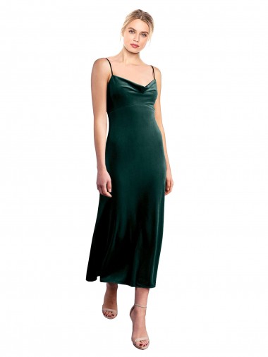 Best Stretch Velvet Low Back Midi Length Spaghetti Straps A-Line Prom Dress Canada