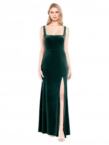Best Stretch Velvet Long Square Neck A-Line Side Slit Prom Dress Canada