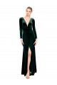 Best Stretch Velvet Open Back Long V-Neck A-Line Black Tie Prom Dress Canada