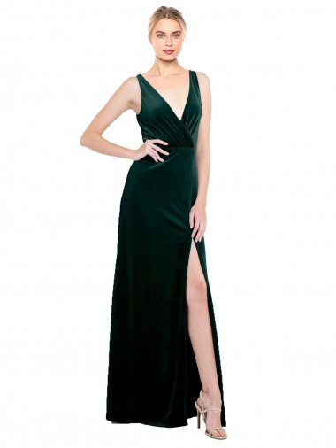 Best Stretch Velvet Long V-Neck A-Line Side Slit Prom Dress Canada