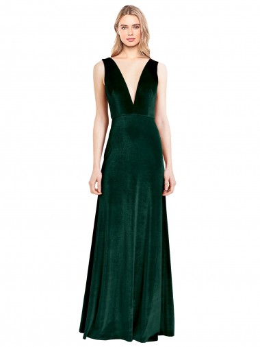Best Stretch Velvet Long V-Neck Sleeveless Evening Prom Dress Canada