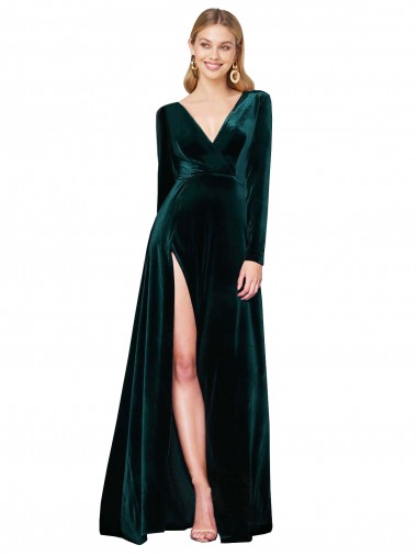 Best Stretch Velvet Sweep Train V-Neck A-Line Black Tie Prom Dress Canada