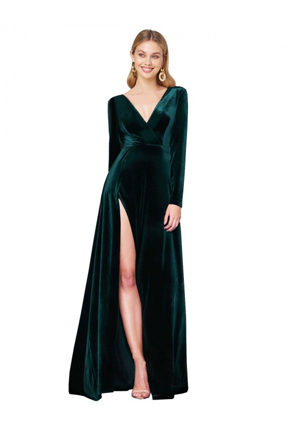 Best Stretch Velvet Sweep Train V-Neck A-Line Black Tie Prom Dress Canada