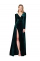 Best Stretch Velvet Sweep Train V-Neck A-Line Black Tie Prom Dress Canada