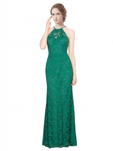 Best Lace Low Back Long Halter Neck Mermaid Prom Dress Canada