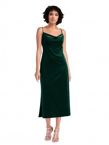 Best Stretch Velvet Criss Cross Open Back Midi Length Cowl Neck Sheath Black Tie Prom Dress Canada