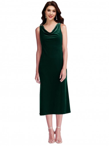 Best Stretch Velvet V-Back Midi Length Cowl Neck Sheath Prom Dress Canada