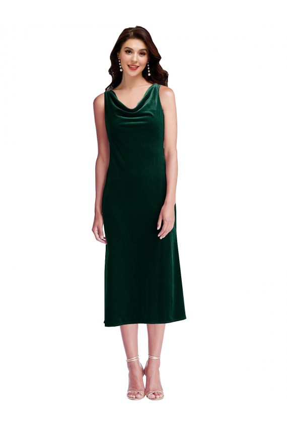 Best Stretch Velvet V-Back Midi Length Cowl Neck Sheath Prom Dress Canada