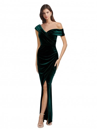 Best Stretch Velvet Long Off the Shoulder Sheath High Low Prom Dress Canada