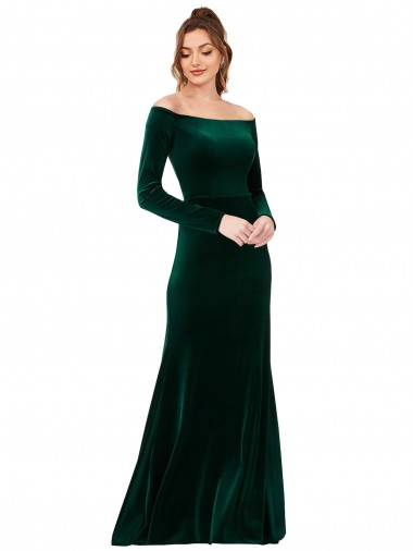Best Stretch Velvet Long Off the Shoulder Sheath Prom Dress Canada
