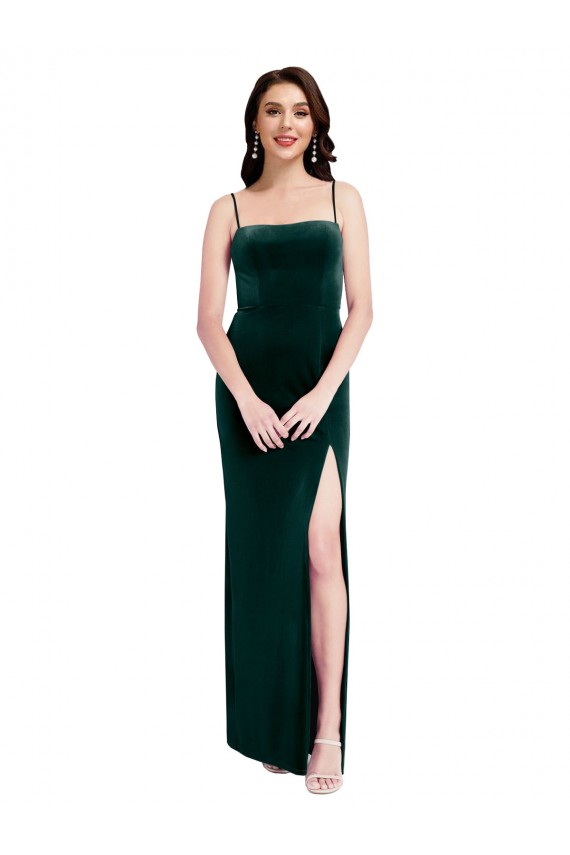 Best Stretch Velvet Long Square Neck Sheath High Side Slit Prom Dress Canada