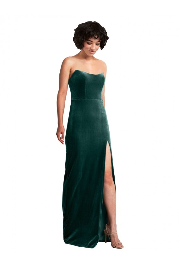 Best Stretch Velvet Low Back Long Strapless Sheath Black Tie Prom Dress Canada