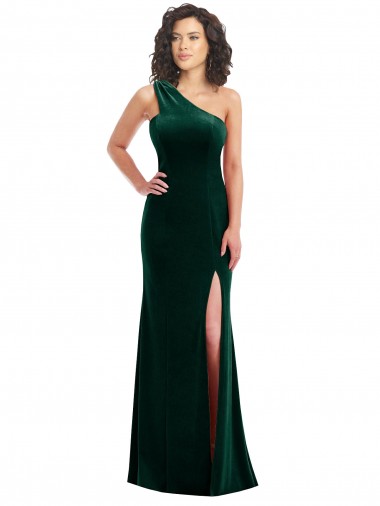 Best Stretch Velvet Long One Shoulder Trumpet Front Slit Prom Dress Canada